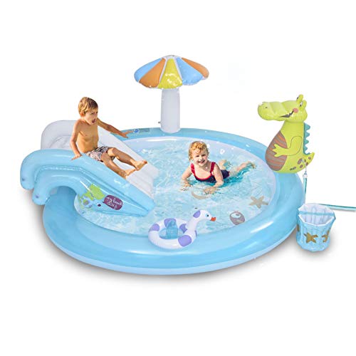 Schildeng Piscina para niños, centro de juego inflable para niños y niños, piscina de diversión, anillo de arco iris, centro de juego de agua con pequeño Gator puede rociar agua, 79 x 33 x 67 pulgadas