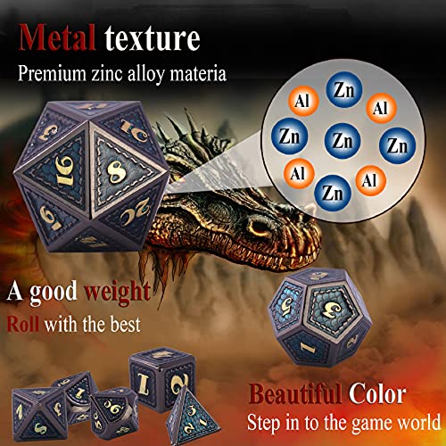 Schleuder Dados de rol Dungeons and Dragons, Dice Set Metal Zinc Aleación DND Poliedricos Dado Juegos de rol, Juego de Dados D&D para Dragones y Mazmorras RPG MTG Juego de Mesa (Golden and Blue)