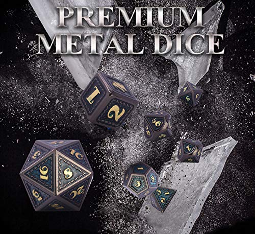 Schleuder Dados de rol Dungeons and Dragons, Dice Set Metal Zinc Aleación DND Poliedricos Dado Juegos de rol, Juego de Dados D&D para Dragones y Mazmorras RPG MTG Juego de Mesa (Golden and Blue)