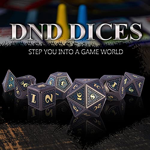 Schleuder Dados de rol Dungeons and Dragons, Dice Set Metal Zinc Aleación DND Poliedricos Dado Juegos de rol, Juego de Dados D&D para Dragones y Mazmorras RPG MTG Juego de Mesa (Golden and Blue)
