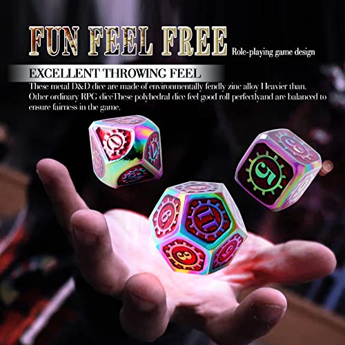 Schleuder Dungeons and Dragons Dados de rol, Dados de Metal Poliédrico, Juegos de rol de Mesa, Mazmorras y Dragones, Enseñanza de Matemáticas. (Gear - Rainbow)