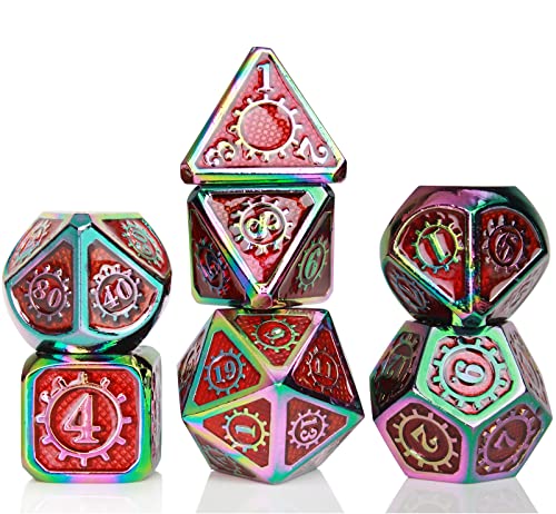 Schleuder Dungeons and Dragons Dados de rol, Dados de Metal Poliédrico, Juegos de rol de Mesa, Mazmorras y Dragones, Enseñanza de Matemáticas. (Gear - Rainbow)