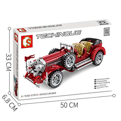 SENG Maqueta de coche técnica clásica, 617 piezas rojas, juego de construcción para niños y adultos, compatible con Lego