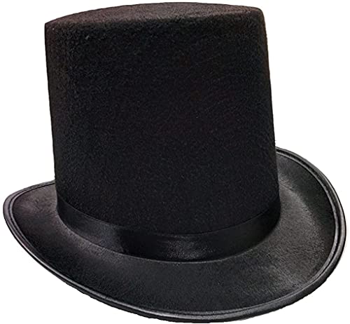 Sombrero de Copa de Colore Negro, Gorro de Fieltro Satén, Chistera Mago Hombre con Cinta de Raso para Disfraces Cosplay Carnaval Halloween (Negro, Talla única)