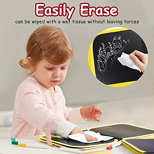 Tabla de Dibujo Portátil para Niños,Tablero de Dibujo de Graffiti,Doodle Juego Infantil,Bloc de Dibujo portátil borrable, Reutilizable,12 bolígrafos borrables de Color,14 Página (C)