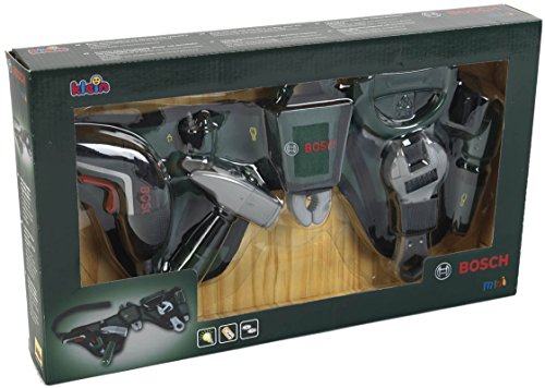 Theo Klein 8313 Cinturón de herramientas Bosch, Con martillo, alicates, sierra y mucho más, Con Ixolino a pilas, Medidas: 76 cm x 24 cm 4.5 cm, Juguete para niños a partir de 3 años