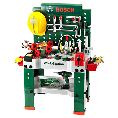 Theo Klein 8485 Banco de Trabajo, 150 Piezas, con Destornillador eléctrico, Set de construcción + 8497 Set de construcción Multi-Tech con Ixolino Bosch, 107 Piezas, Ixolino a Pilas con luz y Sonido