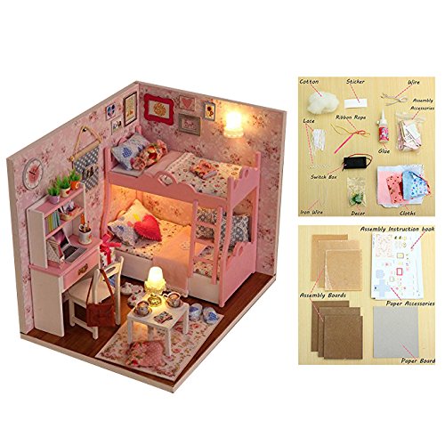 tian Decoración en miniatura modelo , DIY casa con luces y accesorios, de madera DIY Casa de muñecas, de Navidad hadas decoración del hogar Casa Regalo de Navidad