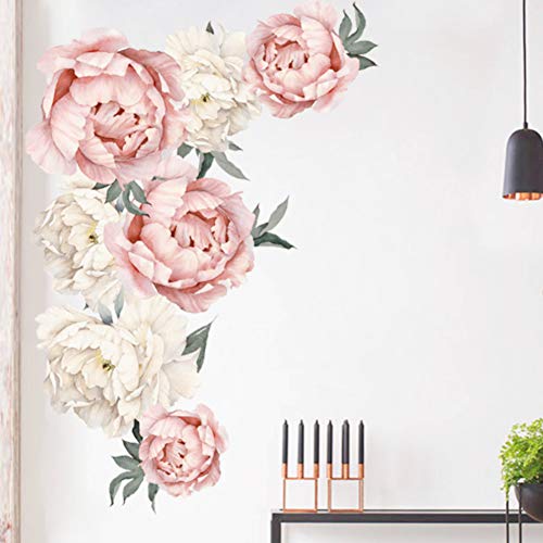 Tianhaik Pegatinas Decoración Flores Decoración de La Sala Pegatinas de Pared Peonía Flor Etiqueta de Fondo para Dormitorio