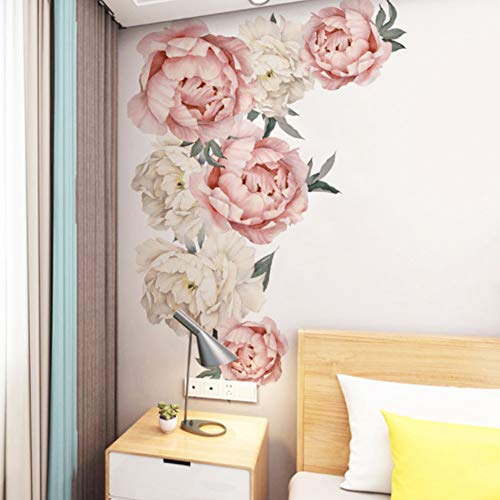 Tianhaik Pegatinas Decoración Flores Decoración de La Sala Pegatinas de Pared Peonía Flor Etiqueta de Fondo para Dormitorio