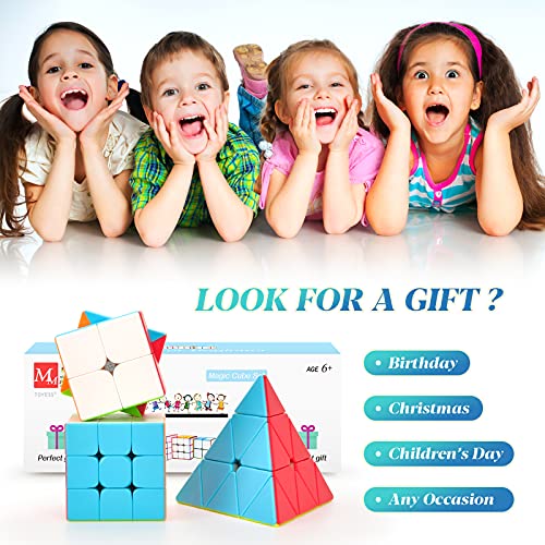 TOYESS Cubo de Velocidad, Speed Cube Set de 2x2 3x3 Pirámide, Rompecabezas Juguetes & Regalo para Niños & Adulto, Stickerless (3 Pack)