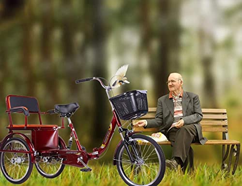 Triciclo para adultos de 20 pulgadas, bicicleta de 3 ruedas, plegable, de tres ruedas, de acero con alto contenido de carbono, doble cadena, bicicleta para montar humana, asiento trasero cómodo m