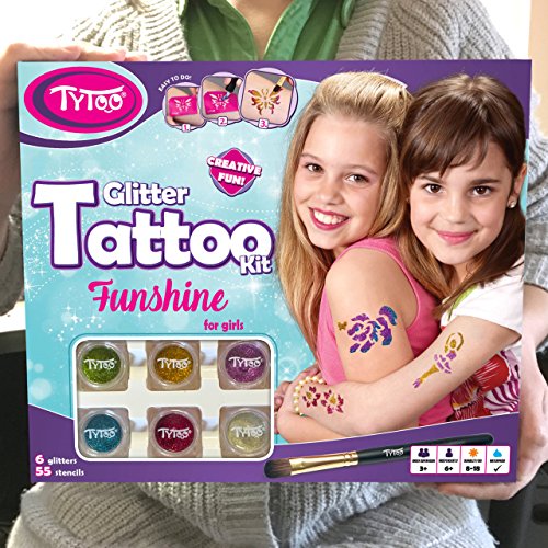 Tytoo Kit de Tatuaje de Purpurina para Chicas con 55 Plantillas, Uso Seguro, duración de 8-18 días