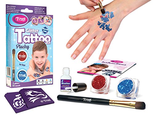Tytoo Kit de Tatuaje de Purpurina para Chicos con 15 Plantillas, Uso Seguro, duración de 8-18 días