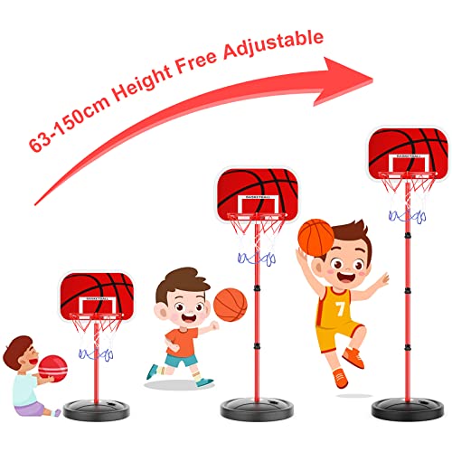 URBZUE Canasta Baloncesto Infantil, Altura Ajustable 63CM-150CM, para niños 3+, con Redes para Aros de Baloncesto, Regalo de Juguetes de Baloncesto en Exterior y Interior