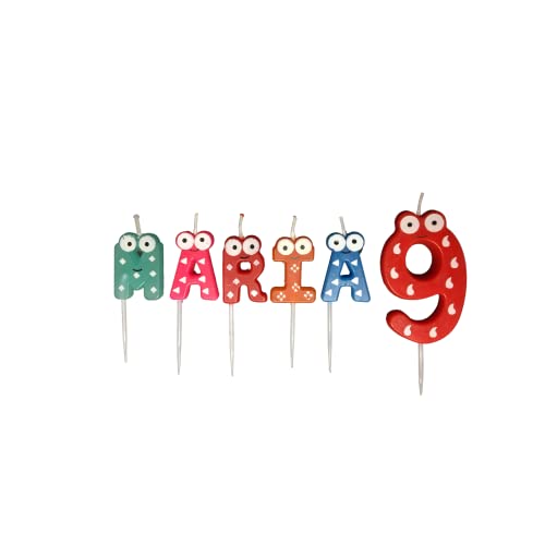 Velas cumpleaños con nombre, palabra, edad personalizado, multicolor