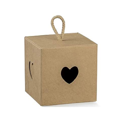10 Cajitas regalo cuadradas con cordón kraft, blanco o mixto 5x5x5 cm. sin montaje ni contenido con cinta para el lazo y tarjeta para boda primera comunión bautizo pequeños regalitos (Blanco y krat)