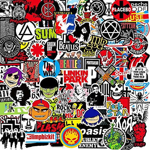 102 pegatinas de Rock Band con música Rock Roll Música pegatinas de vinilo impermeables para personalizar ordenadores portátiles, paredes, ventanas, monopatines, botellas de agua, guitarras