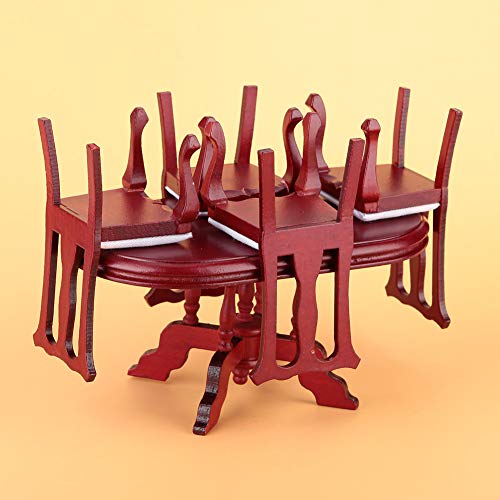1:12 Juego de Sillas de Mesa de Cocina de Casa de Muñecas en Miniatura, Muebles de Casa de Muñecas de Madera de Mesa, Accesorios para el Cabello, Muebles de Habitación, Accesorios de Casa de Muñecas E