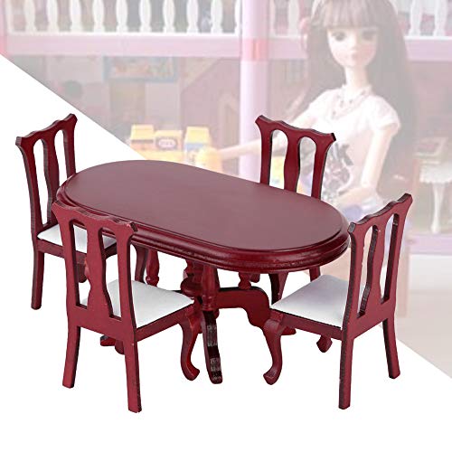 1:12 Juego de Sillas de Mesa de Cocina de Casa de Muñecas en Miniatura, Muebles de Casa de Muñecas de Madera de Mesa, Accesorios para el Cabello, Muebles de Habitación, Accesorios de Casa de Muñecas E