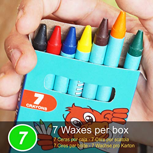 15 Mochilas para Colorear Infantiles y 15 Sets de 7 Ceras de Colores Partituki. Con Certificado CE de no Toxicidad. Detalles para Cumpleaños Infantiles