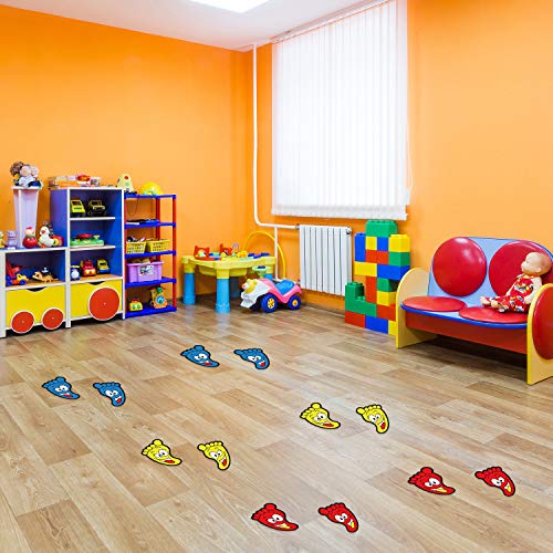 15 Pares Pegatinas Autoadhesivas de Huellas Calcomanías de Piso de Niños de Dibujos Pegatinas de Piso de Distancia Social para Niños Habitación, 3 Colores