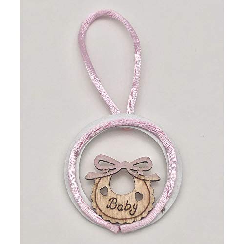 24 perchas de madera con babero rosa para bebé, 4 cm, decoración para bomboneras