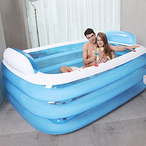 ADSVMEL Bañera Inflable Bañera Infantil para Adultos Piscina Inflable Respaldo Bañera de Juguete Jugar con Piscina de Agua Piscina Grande para bebés Espesar el hogar Plegable Azul