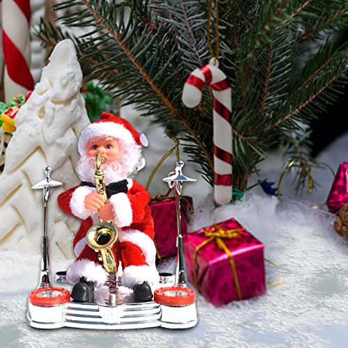 Aedcbaide Música eléctrica muñeca de Papá Noel Decoración navideña Suonar la batería Guitarra saxofón música muñeca adornos para festivales para regalos para niños (gris)