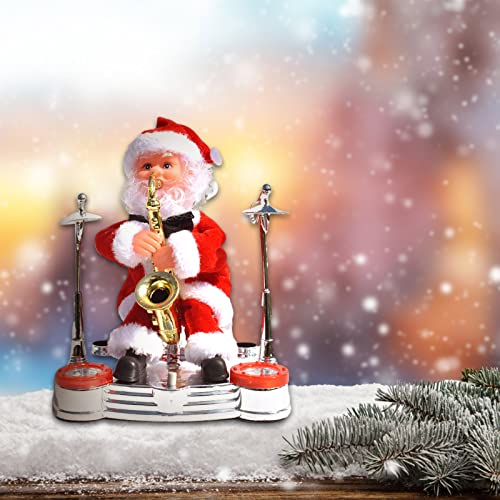 Aedcbaide Música eléctrica muñeca de Papá Noel Decoración navideña Suonar la batería Guitarra saxofón música muñeca adornos para festivales para regalos para niños (gris)