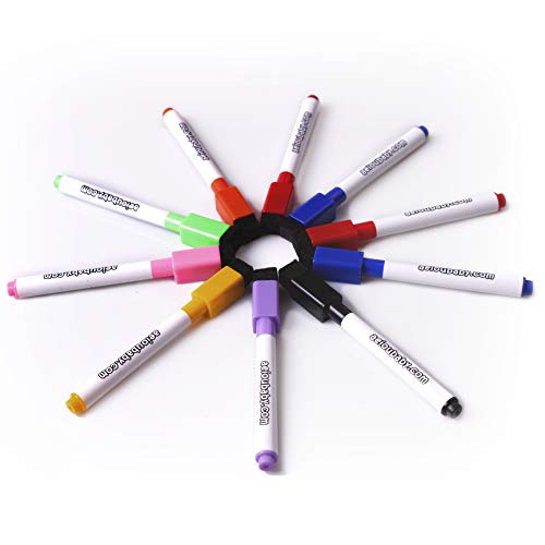 aeioubaby.com 10 Rotuladores Magnéticos para Pizarra Blanca con Borrador Incorporado | Especial borrado en seco | Set Colores Variados | Pack Ideal para el Hogar, Escuela y Oficina