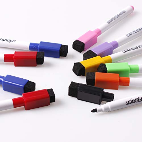 aeioubaby.com 10 Rotuladores Magnéticos para Pizarra Blanca con Borrador Incorporado | Especial borrado en seco | Set Colores Variados | Pack Ideal para el Hogar, Escuela y Oficina