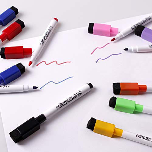 aeioubaby.com 10 Rotuladores Magnéticos para Pizarra Blanca con Borrador Incorporado | Especial borrado en seco | Set Colores Variados | Pack Ideal para el Hogar, Escuela y Oficina