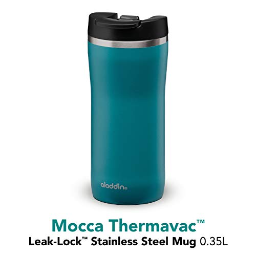 Aladdin Barista Mocca Thermavac Leak-Lock Termo Café Para Llevar 0.35L Aqua Blue – Botella Termica Acero Inoxidable - Se Mantiene Caliente 3 Horas - Libre de BPA - Apta Para Lavavajillas