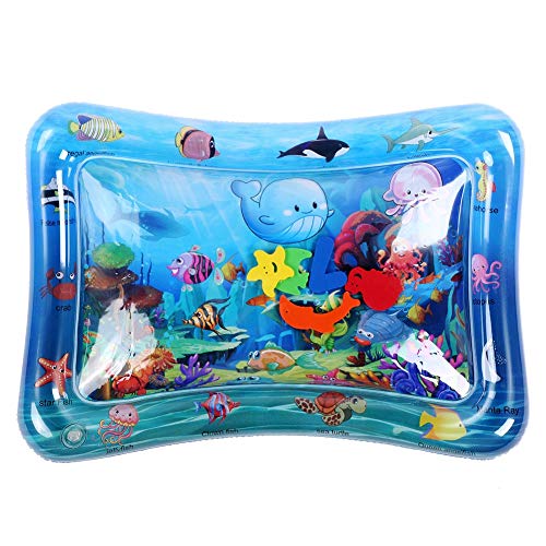 Alfombrilla de agua para bebé, colchoneta de agua inflable para el tiempo boca abajo con juguetes de animales del océano, alfombrilla de agua de PVC, juguetes sensoriales para bebés para niños, bebés