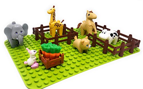 Aliris 6 Simpáticos Animales, 4 Vallas, Zanahorias y Caja - Juguete Educativo -Figuras de Animales Compatibles con Marca Líder de Bloques de Construcción