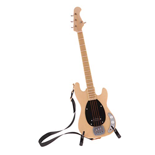Almencla 1/6 Modelo de Guitarra Eléctrica de Madera en Miniatura con Decoración de Soporte N. ° 2