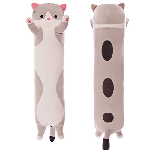 Almohada Suave de Gato, Almohada De Felpa para Dormir de Tiro Largo, Almohada de AlgodóN para Gatito, MuñEco de Peluche Bonito, Regalo de Juguete para NiñOs, Novia (Gray, 110cm/43.3)