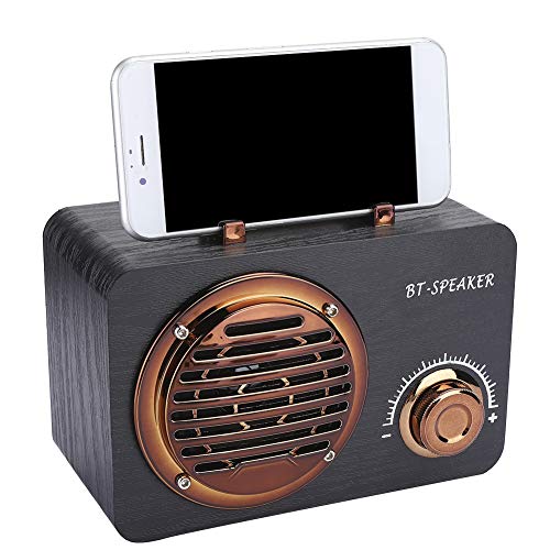 Altavoz Bluetooth Vintage, Mini Altavoz Retro de Madera Portátil con Función de Reproducción de Tarjetas, Altavoz de Escritorio Inalámbrico Universal para Oficina Y Hogar(Veta de madera negra)