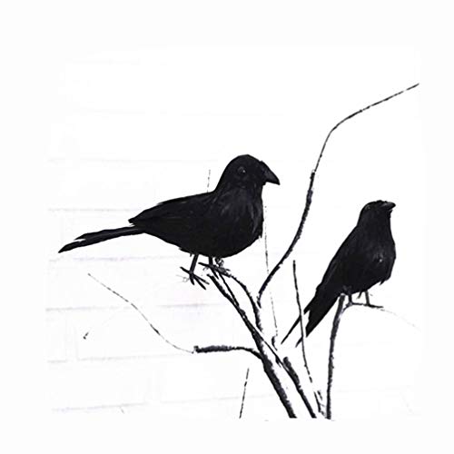 Amosfun 2pcs de Halloween Negro con Plumas de Gallo realistas Aves Cuervos apoyos perseguido Pantalla casa Cementerio lápida