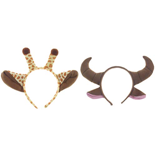 Amosfun - Juego de 2 piezas de disfraz de zoológico de peluche con orejas de jirafa, diadema de cuerno de buey, accesorio para disfraz de animal, disfraz para niños, cosplay teatro