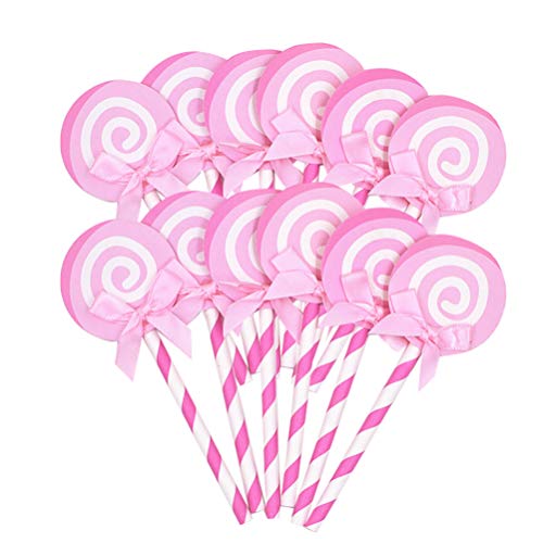 Amosfun lollipop cake toppers fiesta de cumpleaños lollipop bowknot cake decoraciones fruta comida postre topper para boda fiesta de cumpleaños baby shower 36pcs (rosa)