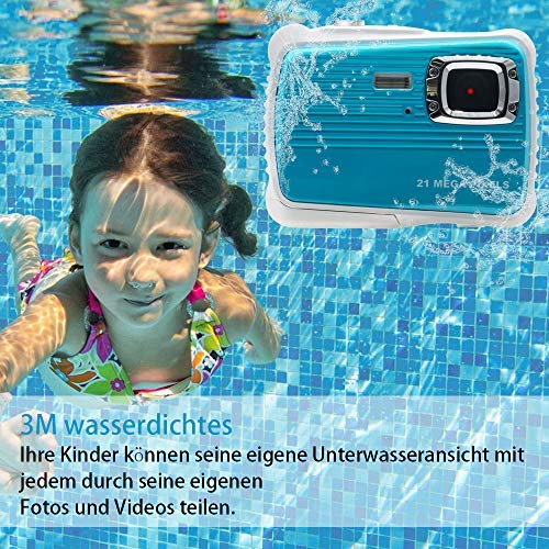 AMTSEE Cámara para niños resistente al agua 21 MP HD cámara digital 2.0 TFT LCD cámara para niños zoom digital 8 x juguete para Children16 GB TF tarjeta grabadora videocámara subacuática 3M Video Mini