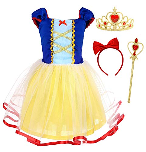 AmzBarley Disfraz Vestido Princesa Blancanieves Niña Tutu Ceremonia,Traje Niña,Disfraz Infantil Fiesta Carnaval Cosplay Halloween con Accesorios, 1-2 Años