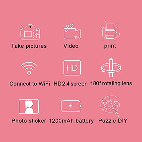 Andoer Cámaras de impresión instantánea WiFi Cámara para niños Pantalla de 2.4 Pulgadas Grabación de Video 1080P Lente de rotación de 180 ° sin Tinta con Papel de impresión Black Without Card