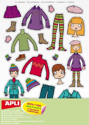 APLI Kids 11438 - Bolsa de gomets, 3 hojas, El armario, Multicolor