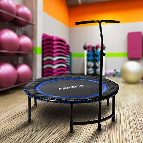Arebos Fitness Cama elástica con manillar | Fitness Ejercicio Fitness Interiores Jardín | peso del usuario hasta 120 kg | sistema de cuerda elástica | redondo | azul