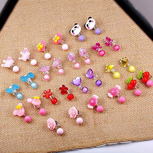 Aretes de Cristal con Clip, Comius 14 Pares Pendientes de Juego de Niña Pinza de Princesa con Pendientes Favores de la Fiesta de Cumpleaños