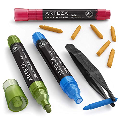 Arteza Rotuladores de tiza líquida | 42 colores a base de agua | Incluye 50 etiquetas de pizarra gratis y puntas reemplazables | Rotuladores tiza para bares y restaurantes, adultos y niños