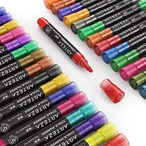Arteza Rotuladores de tiza líquida | 42 colores a base de agua | Incluye 50 etiquetas de pizarra gratis y puntas reemplazables | Rotuladores tiza para bares y restaurantes, adultos y niños